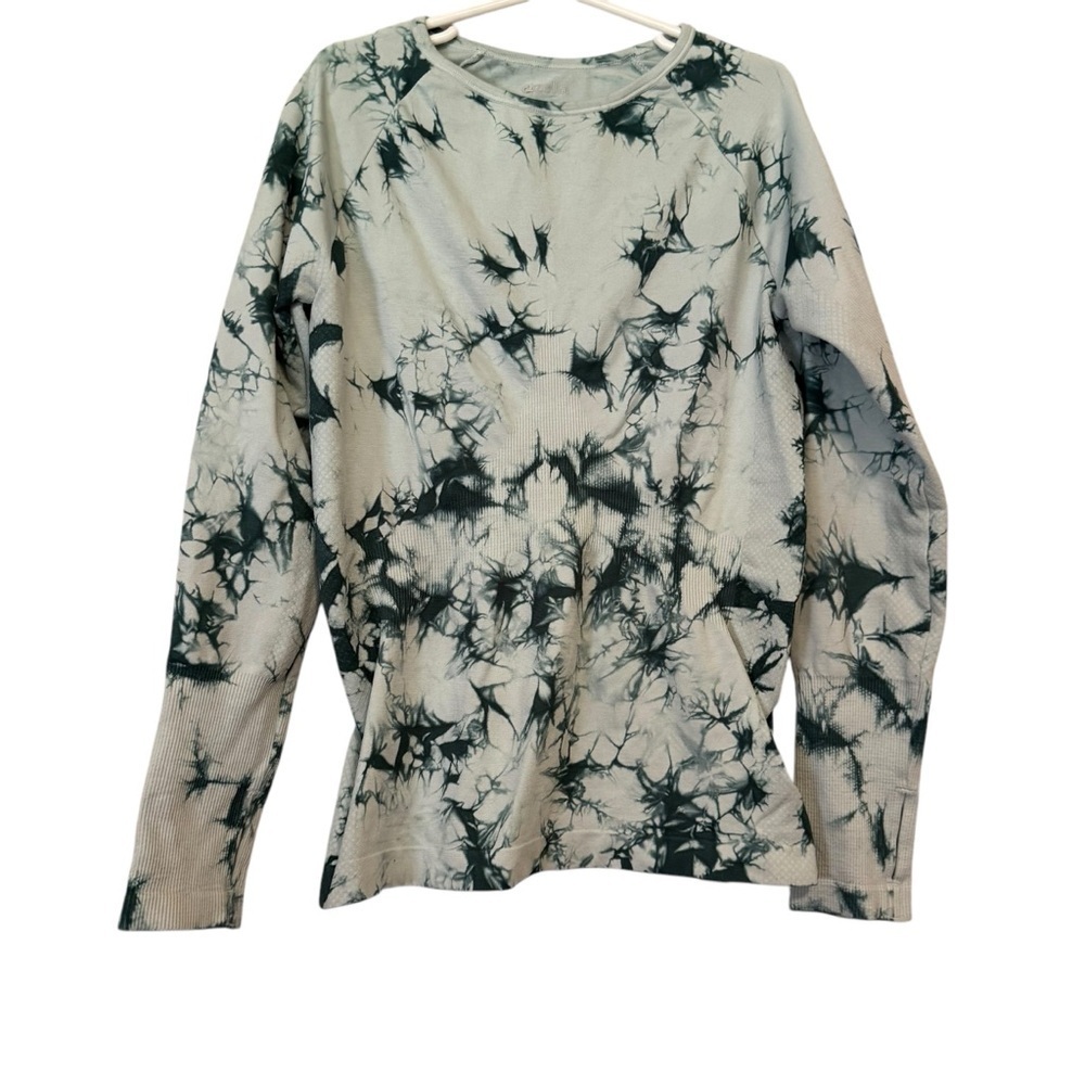 Zella Green Tie Dye Long Sleeve Athletic Top with Thumbholes - Picture 1 of 8